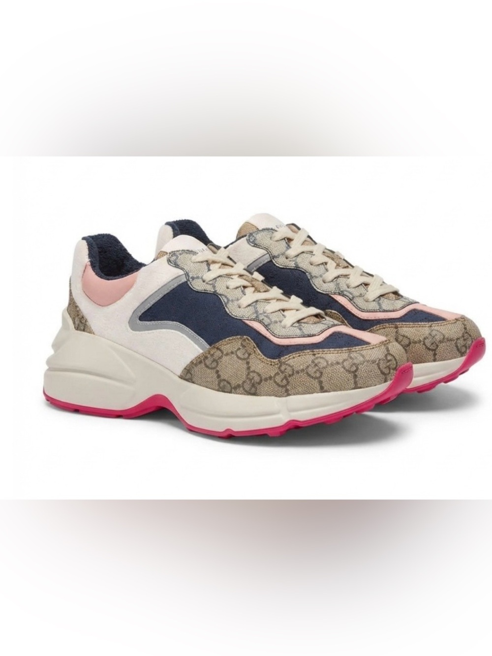 Gucci Women's Rhyton Beige / Ebony / Pink Low Top Sneakers Sz 39